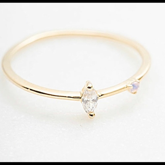 Simple Marquis CZ &Dot Opal Ring Gold-sz 6 or 7 - Picture 2 of 5